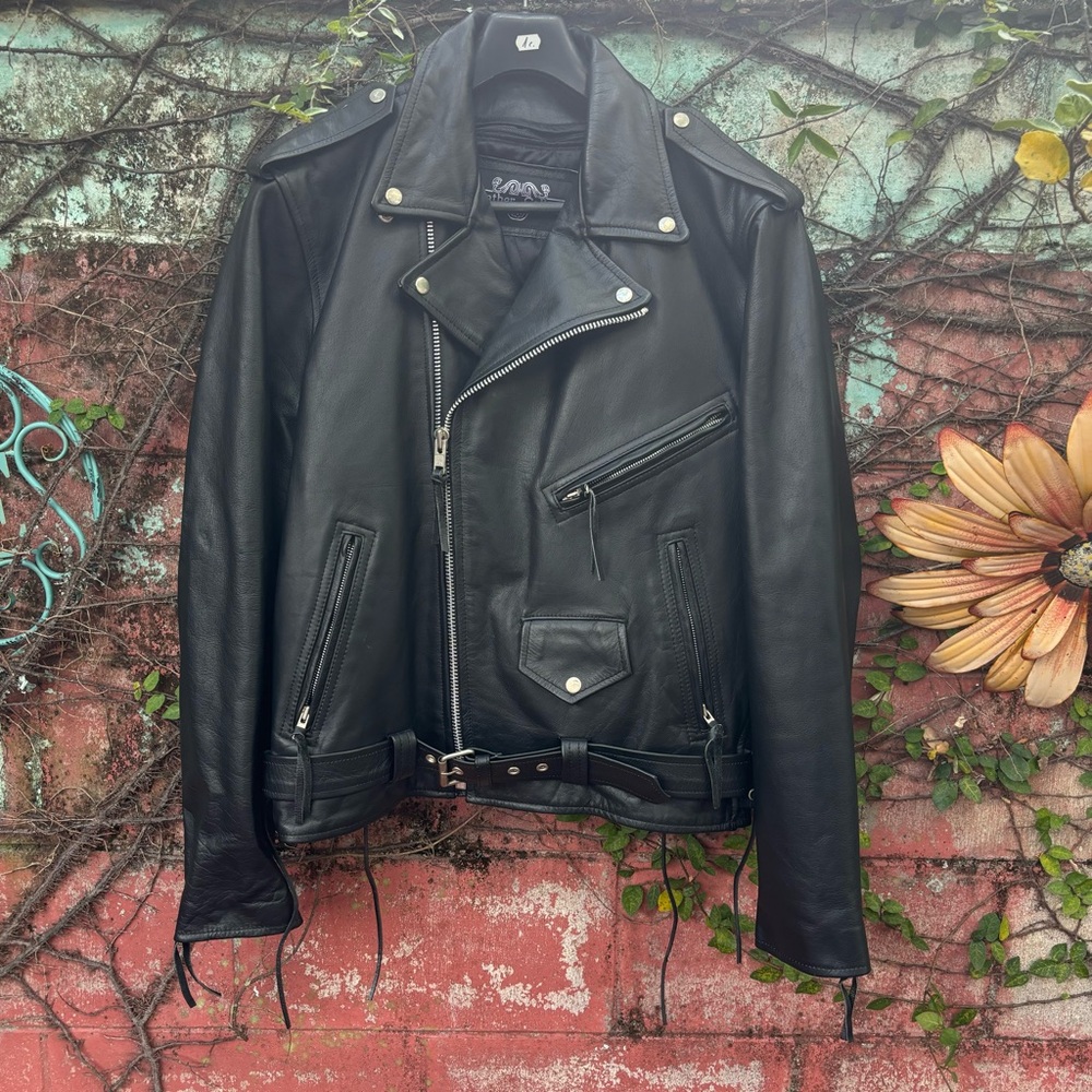 Men’s NWT black leather pockets moto motorcycle jacket pocket zippers XL y2k